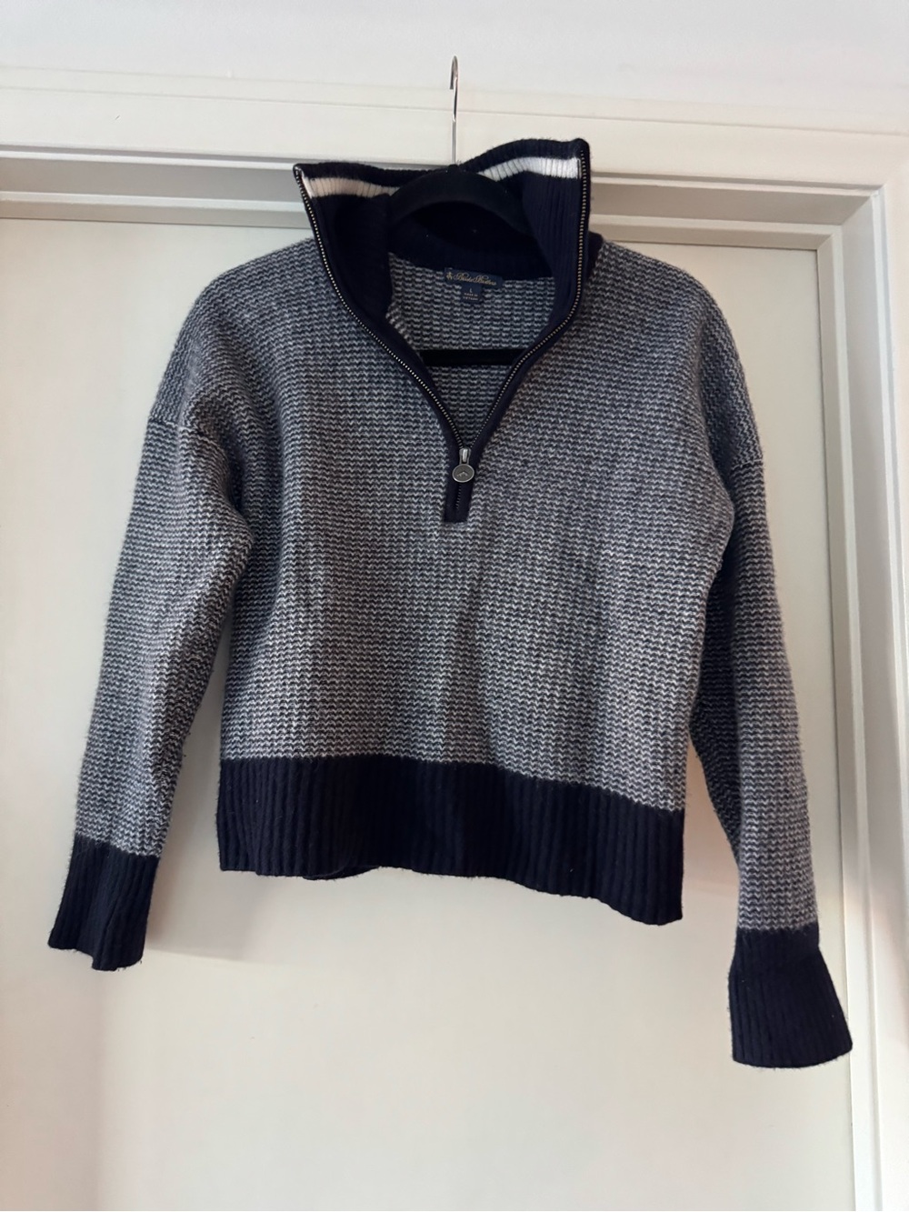 Brooks Brothers white and Navy Quarter-Zip Sweater